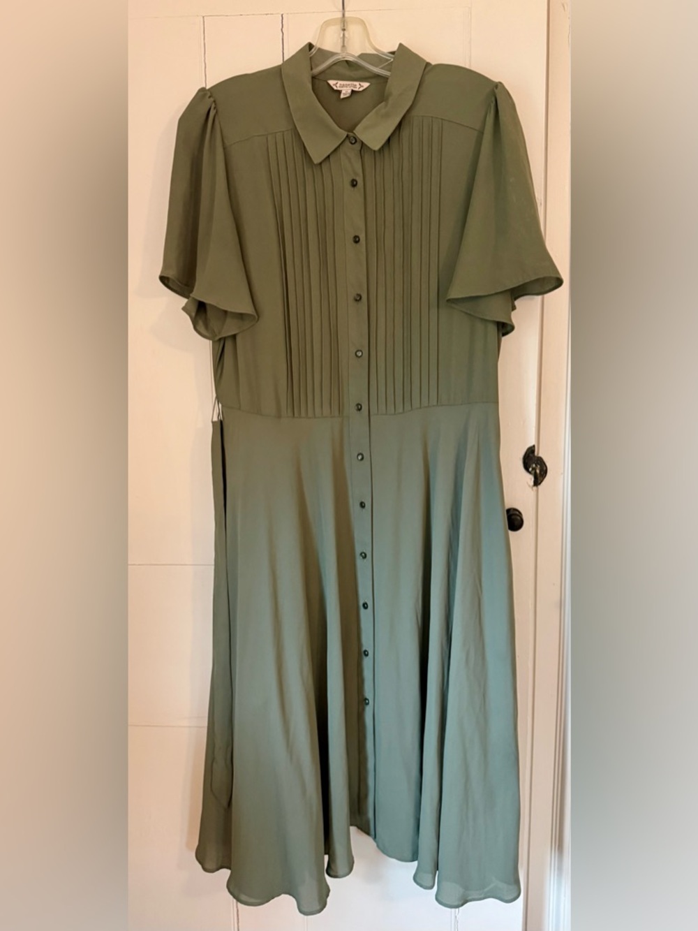 Nanette Lepore Size 12 Pleated Button-Front Olive Green Midi Dress NWOT